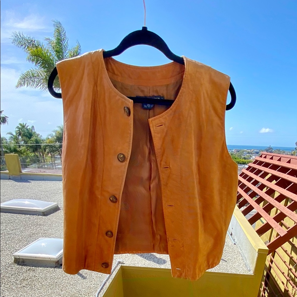 Ralph Lauren Cognac Leather Button-Front Vest